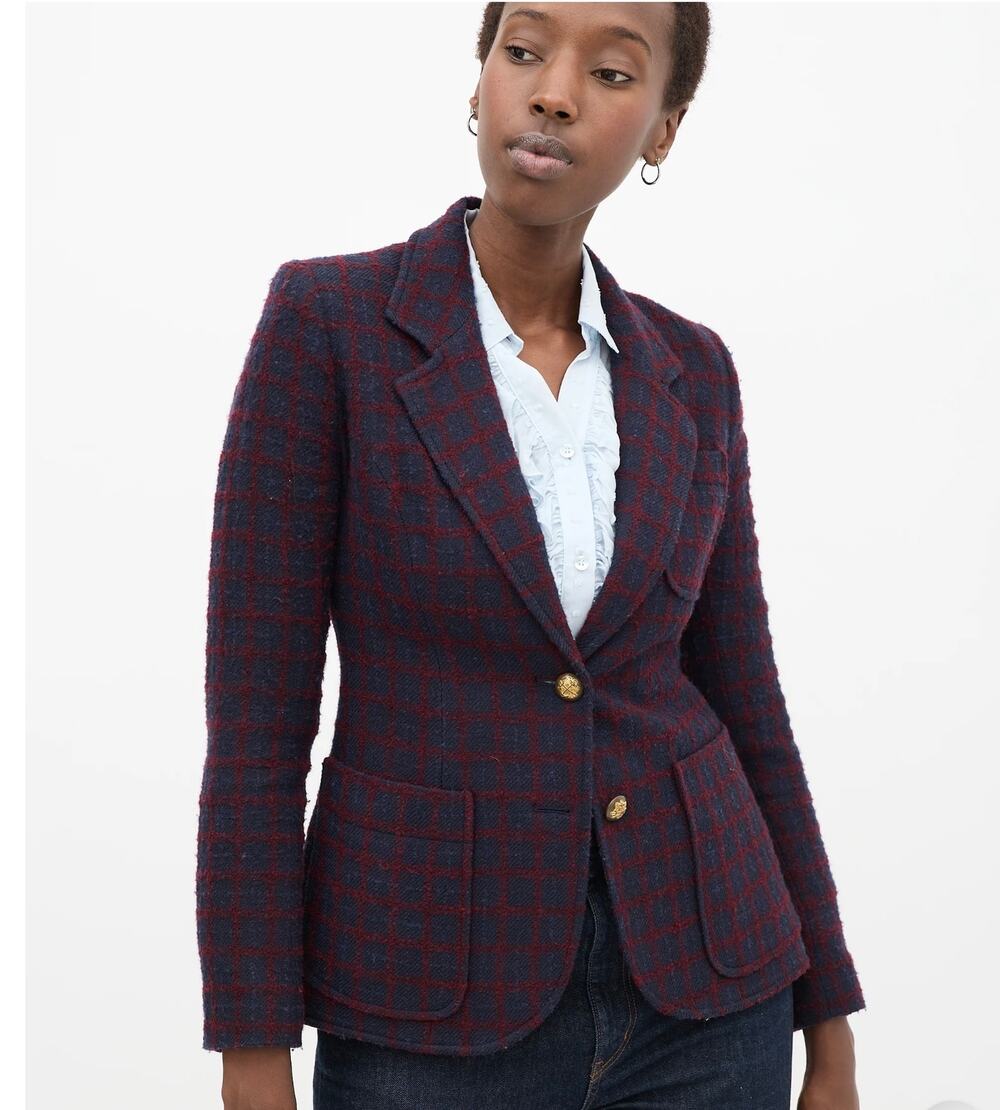 Smythe Duchess Portrait Grid Two Button Blazer burgundy navy wool windowpane 6